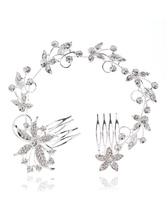 Silver Wedding Headpieces Double Comb Headband Rhinestones Beading Bridal Hair Accessories