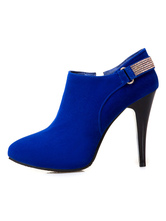 Женские синие туфли-лодочки на высоком каблуке с острым носком со стразами и пряжками на шпильках