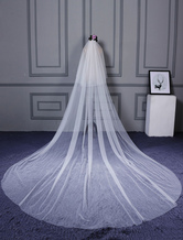 Wedding Cathedral Veil Cut Edge One Tier Waterfall Ivory Veil For Brides