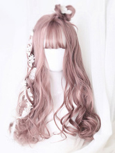 Sweet Lolita Wigs Tan Long Curly Blunt Bangs Spiral Curls Dolles Synthetic Hair Wigs