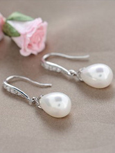 Pearl Wedding Earrings Vintage Pierced Cubic Zirconia Bridal Drop Earrings