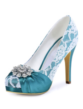 Pastel Blue Wedding Shoes Crystal Round Toe Bridal Shoes Rhinestones High Heel Wedding Pumps