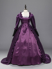 Roupas de mulher vintage Estilo Victorian era roxa conjunto com mangas compridas com renda Real Halloween