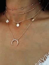 New Moon Necklace Metal Details Multi Layered Women's Golden Choker Necklace