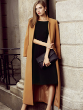 Casaco feminino marrom faixa envoltório casaco dividido casacos de inverno