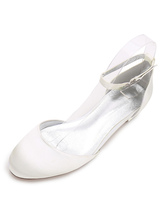 Ivory Bridesmaid Shoes Satin Round Toe Ankle Strap Wedding Guest Shoes For Women