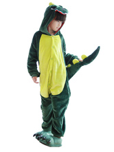Kigurumi Pajamas Onesie Dinosaur Kids Halloween Costume Green Flannel With Footwear Winter Sleepwear Mascot Animal Costume Halloween