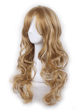 Женские блондинки Парики Подчеркивание Body Wave Tousled Long Wigs With Fringes