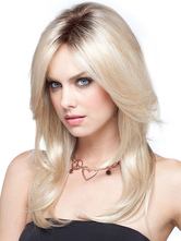 Long Blonde Wigs Women's Central Parting Layered Straight Synthetic Wigs