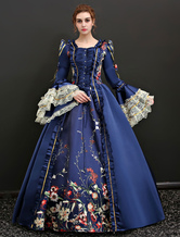 Victoria Robe Costume Rococo Opéra Vintage en Tissu de satin manches longues Robe pour femme Déguisements Halloween