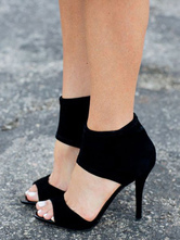 Women's Black Suede High Heel Sandals Cut Out Stiletto Heel Sandals