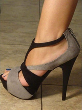 Sandalias de punter Peep Toe de dos tonos estilo street wear de tacón de stiletto estilo moderno Talla grande para mujer 