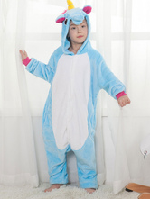 Unicorn Kigurumi Pajamas Blue Kids Onesie Unisex Winter Sleepwear Mascot Animal Halloween Costume