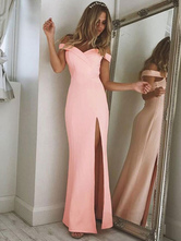 Платье макси на день рождения с открытыми плечами розовое женское длинное платье для выпускного вечера