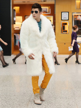 Faux Fur Coat White Long Sleeve Turndown Collar Men Зимнее пальто