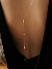 Golden Back Necklace Rhinestone Alloy Women Body Chain Beach