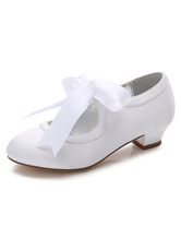 Белые цветочные девушки Обувь Луки Короткие пятки Круглые Toe Pumps Party Shoes