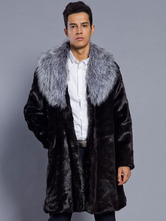 Черное пальто зимы людей Faux меховое пальто отложного воротника с длинным рукавом пальто