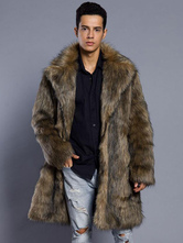 Manteau homme hiver couleur Brun en polyester fausse fourrure