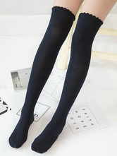 Calze Lolita classico & tradizionali cotone monocolore calze sopra al ginocchio casuale neverland 