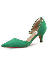 Turquoise Kitten Heel D'orsay Pumps with Pearls for Women