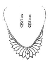 Wedding Jewelry Set Silver Rhinestones Bridal Necklace With Earrings