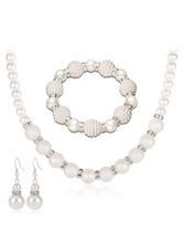 Wedding Jewelry Set Ivory Pearls Rhinestones Bridal Necklace With Pierced Earrings And Bracelet