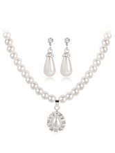 Hochzeitsschmuck Set Elfenbein Perlen Strass Anhänger Halskette mit Ohrhänger