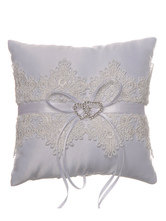 Ring Bearer Pillow Lace White Satin Ribbons Wedding Pillows