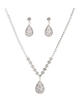Silver Wedding Jewelry Set Rhinestones Drop Necklace With Earrings
