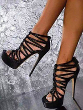 Black High Heel Sandals Open Toe Strappy Sandal Size US5-13