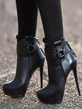 黒のアンクル ブーツの女性の靴プラットフォーム ハイヒール ブーティー