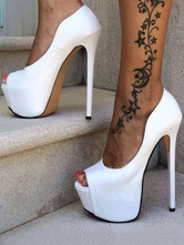 Womens White Peep Toe Heels Platform Heels Stiletto Heel Pumps
