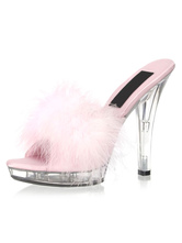 Pole Dance Shoes Pink Sandal Slippers Women Sexy Shoes Open Toe Feathers Detail Backless High Heel Sandals Stripper Shoes