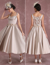 robe de mariée vintage princesse à taille naturelle Tissu de satin avec doublure et jupon  Milanoo