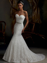 Robe de mariée sirène blanche en satin stretch laçage sur dos bustier à traîne robe de mariage