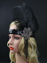Faschingskostüm Hut Kostüm in Schwarz und Flapper-Style für Party Kopfschmuck Feder und Damen 