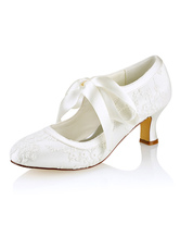 Sapatos De Casamento 2024 do vintage marfim rodada Toe Mary Jane sapatos de seda sapatos de noiva