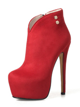赤い足首のブーツの女性のセクシーな靴プラットフォーム ジップアップ ハイヒールのブーツ