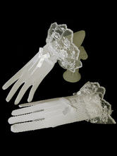 White Gloves Wedding Lace Bows Fingertip Wrist Length Short Vintage Bridal Gloves