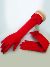Boda Guantes Rojos Long Rockabilly yema del dedo del codo Longitud Bow Satin guantes nupciales