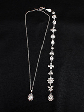Wedding Necklace Silver Backdrop Necklace Rhinestone Beaded Bridal Jewelry