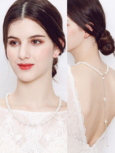 Perlas de la boda collar de fondo cadena con cuentas Ecru blanco joyería nupcial