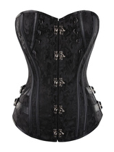 Femmes Corset noir Lace Up Front Button Sweetheart Jacquard taille formateur