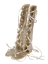 Femmes Sandales Gladiator Gold Thong Détail Lace Up Sandal Shoes