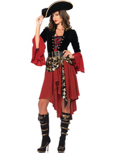 Piratenkostüm Karneval Burgund Damen Kleider Set 3-tlg