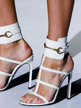 Sandálias de salto alto 2024 azul do dedo do pé aberto detalhe de metal sandálias com alças elegantes sapatos femininos