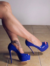 Blue Sexy Shoes Platform Peep Toe Stiletto Heels Women High Heels