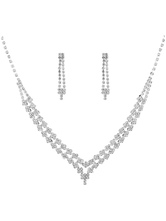 Silver Necklace Set Rhinestones Beaded Alloy Bridal Wedding Jewelry Set