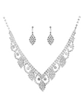 Conjunto de jóias de casamento prata mulheres strass colar de noivas brinco set